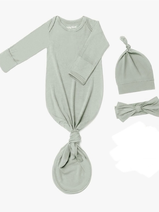 Baby Noah Other - BABY NOAH | Light Tea Green/Sage Green Knotted Gown Set with Hat & Headband